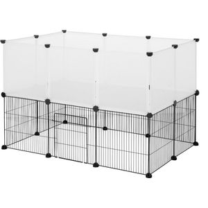 Puppyren of konijnenren - stevig kunststof & metaal - veilige speelruimte - compact & uitbreidbaar - met poortje - wit