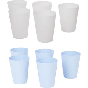 Herbruikbare Drinkbekers – 10 stuks – Wit - Blauw – Plastic / Kunststof – Drinkbeker voor Volwassenen en Kinderen – Alternatief voor Wegwerp Bekers – Drink Beker – Limonadeglazen Sapglazen – Camping Servies