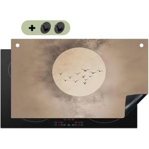 KitchenYeah® Inductie beschermer 89.6x51.6 cm - Vogels - Beige - Japandi - Kookplaataccessoires - Afdekplaat voor kookplaat & Spatscherm achterwand - Inductiebeschermer - Inductiemat - Inductieplaat mat - Keuken decoratie