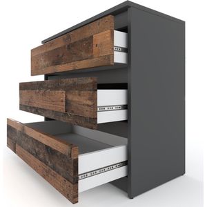 Chest of Drawers Gray Vintage 80CM TV Cabinet Furniture for Living Room Bedroom