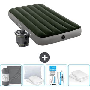 Intex Luchtbed - 1-Persoons - 99 x 191 x 25 cm - Groen - Inclusief pomp - Hoeslaken - Kussen - Reparatieset en Kussenbeschermer