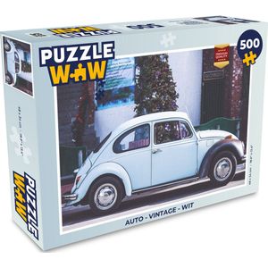 Puzzel Auto - Vintage - Wit - Legpuzzel - Puzzel 500 stukjes