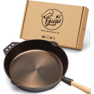 Gietijzeren Pan 28 cm - Gepolijst en Ongecoat - Geschikt voor Gasgrill, Inductie en Oven - Hoog Rand Braadpan met Afneembare Handgreep