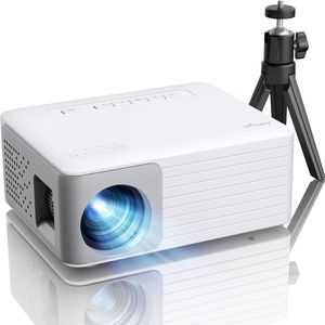 Miniprojector met statief, projector Full HD 1080P ondersteund, AKIYO O1 videoprojector voor mobiele telefoon, cadeaus voor kinderen, thuisbioscoopprojector compatibel met smartphone HDMI USB laptop Firestick AV PS5