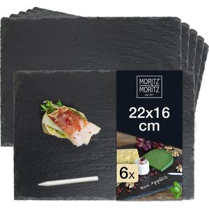 6 x leisteen serveerschaal 22 x 16 cm met krijtstift - leisteen platen voor buffet, sushi en kaas - perfect voor het aankleden en als decoratie