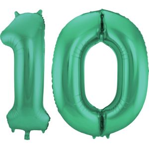 Folat Folie ballonnen - 10 jaar cijfer - glimmend groen - 86 cm - leeftijd feestartikelen