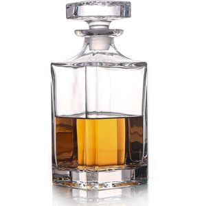 Glazen karaf met luchtdichte geometrische stop - Whiskykaraf voor wijn, Bourbon, cognac, sterke drank, sap, water, mondwater, loodvrij glas (27 oz)