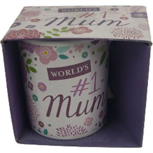 Mok met tekst ""#1 Mum"" - Wit / Multicolor - Keramiek - Geschenkverpakking - Cadeau
