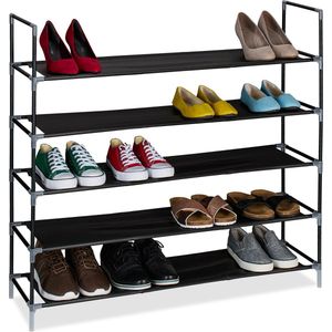 Relaxdays schoenenrek - 1 m breed - stalen opbergrek schoenen - stoffen etages - gang - 5 etages