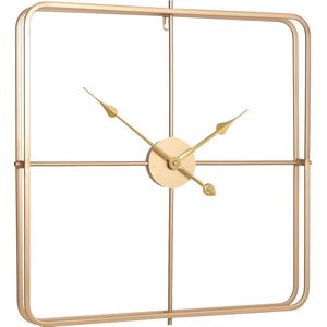 LW Collection Moderne gouden Klok 60cm - Grote industriële wandklok goud - minimalistische vierkante wandklok industrieel