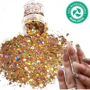 Chunky Glitters (Rose Goud) [Volume 8g - Festival Glitter Outfit Nagel Decoratie Versiering - Manicure Kunstnagels Nepnagels Acryl Nagels - Kinderen Volwassenen Dames Glitters]