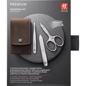 Manicure set - Manicureset 3-Delig Pedicure Set in Bruin Lederen Zaak met Twinox