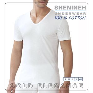 Gold Elegance onderhemd - Katoenen T-shirt - V hals hemdje met korte mouwen - 100% Katoen - L