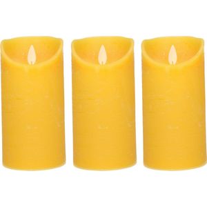 3x Oker Gele LED Kaarsen / Stompkaarsen 15 cm - Luxe Kaarsen Op Batterijen met Bewegende Vlam
