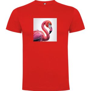 Rood T-Shirt met “ Kleurrijke Flamingo “ Print Full Color Maat 3XL