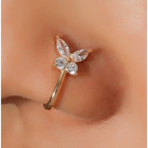 Fake Helix Neuspiercing Vlinder Met Kristallen I Nep Neuspiercing I Decoratieve Neuspiercing I Neusring I Nep Piercing I Goud