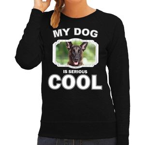 Mechelse herder honden trui / sweater my dog is serious cool zwart - dames - Mechelse herders liefhebber cadeau sweaters L