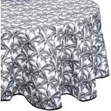 Tafelkleed van polyester rond diameter 180 cm - palm print zwart wit - Eettafel tafellakens