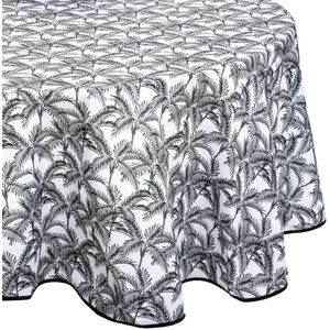 Tafelkleed Rond 180 cm Palm Print Zwart Wit Polyester