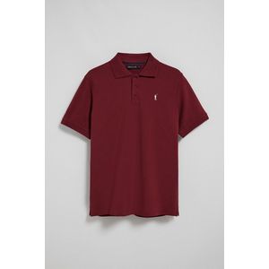 Bordeauxrode polo met korte mouwen, drie knopen en geborduurd Rigby Go-logo