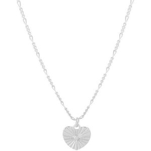 YO&NO - Ketting - Zilver - Figaro - Hart - Gediamanteerd -  1,4 mm - 42 + 3 cm - Sieraden vrouw - Gerhodineerd - Zilver 925