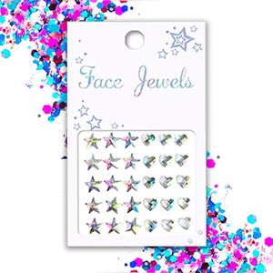 GlittersXL - Festival Face Jewels (Diamant Sterren/Hartjes) [Dots Strass Steentjes met zelfklevend Plaklaag - Sticker Diamantjes voor Lichaam en Gezicht - Festival tattoo set outfit glitter - Juwelen Face Glitterstiften tattoos kinderen]