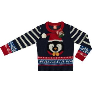 Donker blauwe kersttrui pinguin voor kinderen - Foute kersttruien jongens/meisjes 104/110