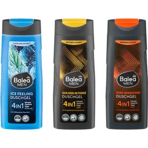 Balea MEN 4-in-1 Douchegel COMBI-VERPAKKING | 3x 300 ml - Ice Feeling Douchegel - Golden Intense - Deep Sensation Douchegel - Douchegel Set voor Mannen