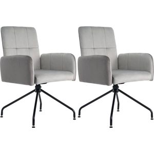 Merax Set van 2 Fluwelen Stoelen – Grijs Velvet met Afneembare Armleuningen – Moderne Eetkamerstoelen met Ergonomisch Comfort