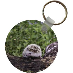 Sleutelhanger - Egel - Wit - Boomstam - Bloemen - Plastic - Rond - Uitdeelcadeautjes