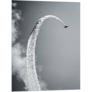 WallClassics - Vlag - Stuntvliegtuig met Rook (zwart/wit) - 60x80 cm Foto op Polyester Vlag