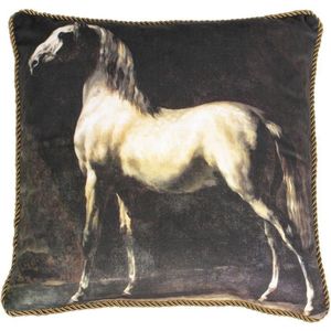 Klassiek Fluwelen Kussen Wit Paard (45 x 45 cm)