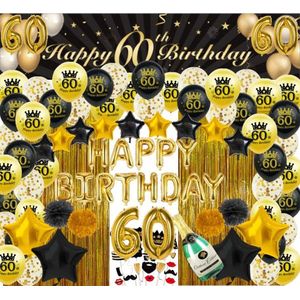 60 jaar verjaardag versiering - 60 Jaar Feest Verjaardag Versiering Set 87-delig  - Happy Birthday Slinger & Ballonnen - Decoratie Man Vrouw - Zwart en Goud