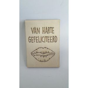 Houten ansichtkaart: Van harte gefeliciteerd