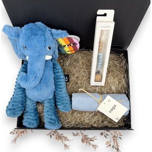 Luxe cadeau geboorte, kraamcadeau pakket, cadeau baby, cadeaubox geboorte, baby shower, gender reveal, geschenk geboorte - Speelse momenten pakket - blauw