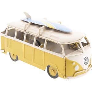 Clayre & Eef Modelauto Volkswagen Bus Licentie Camper 13x6x7 cm Geel Ijzer Miniatuur VW Bus Miniatuur Auto