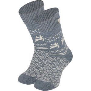 Apollo - Wollen sokken dames - Rendier - Blauw - Maat 35/38 - Wintersokken - Huissokken