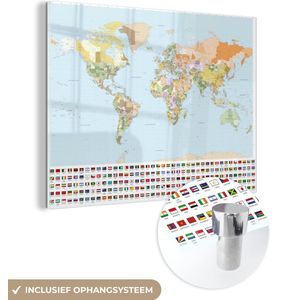 MuchoWow® Glasschilderij 160x120 cm - Schilderij acrylglas - Wereldkaart - Vlag - Oranje - Groen - Foto op glas - Schilderijen