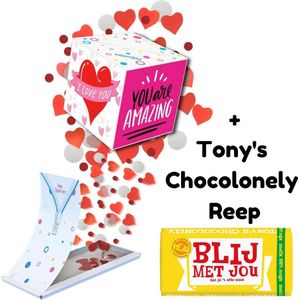 Boemby - Exploderende Confettikubus Verjaardagskaart - Tony Chocolonely Brievenbus Cadeau - Verjaardagscadeau - Chocoladecadeau - Unieke Confetti kaart