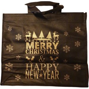 10x Draagtas Merry Christmas Nonwoven Bigshop Zwart 40x20x35cm