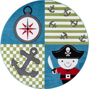 Pochon - Tapijt Kids - Veelkleurig - 160x160x1,1 - Vloerkleed - Piraten - Hoogpolige Vloerkleed - Vloerkleed voor Kinderkamer - Speelkleed - Ronde Vloerkleed - Ronde Tapijt