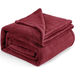 fleece deken voor bed en bank donkerrood XXL 270x230cm, grote deken voor tweepersoonsbed super zachte donzige deken voor woonkamer en slaapkamer