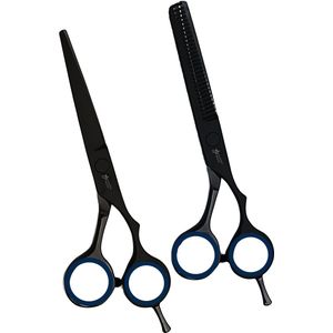 Guardian Beauty Professionele Haarschaar Set – Precisieschaar en Haartynning- en Texturiseringsschaar van Duits Roestvrij Staal voor Salon, Kapsalon en Thuisgebruik (5.5 Inch, Zwart met een vleugje blauw)