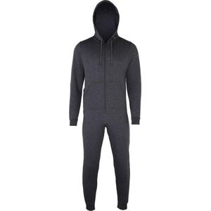 Warme onesie/jumpsuit donkergrijs voor heren - huispakken volwassenen - maat XS