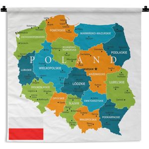 Wandkleed Kaart Polen - Kaart van Polen in felle kleuren Wandkleed katoen 60x60 cm - Wandtapijt met foto
