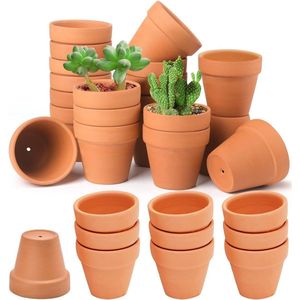 Terracotta plantenpotten - set van 30 kleipotten met afvoergat - mini keramische bloempotten voor binnen en buiten - cactus en vetplanten