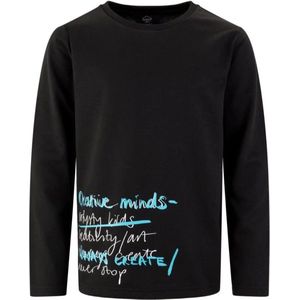 T-SHIRT LANGE MOUWEN 'ART' JUNIOR ZACHT KATOEN -zwart met blauwe opdruk winter herfst jongens uniseks streetstyle maat 134