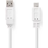 Nedis USB-Kabel - USB 2.0 - USB-A Male - USB Micro-B Male - 480 Mbps - Vernikkeld - 1.00 m - Plat - PVC - Wit - Polybag