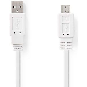 Nedis USB-Kabel - USB 2.0 - USB-A Male - USB Micro-B Male - 480 Mbps - Vernikkeld - 1.00 m - Plat - PVC - Wit - Polybag