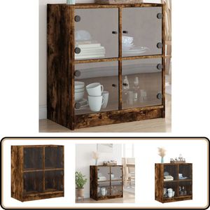 vidaXL Bijzetkast - Glasdeuren - Gerookt Eiken - 68x37x75,5 cm Dressoir - Bijzettafel - Houten Kast - Vintage Kast - Bergruimte